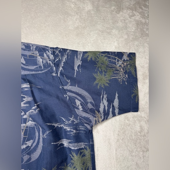 Nautica Men’s Linen Blend Tropical Button Down Hawaiian Blue Collared Shirt M - Picture 11 of 12